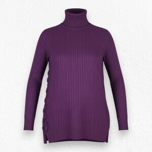 Uterque Maroon Ribbed Turtleneck Adjustable Tie Wool Blend Sweater Size Small